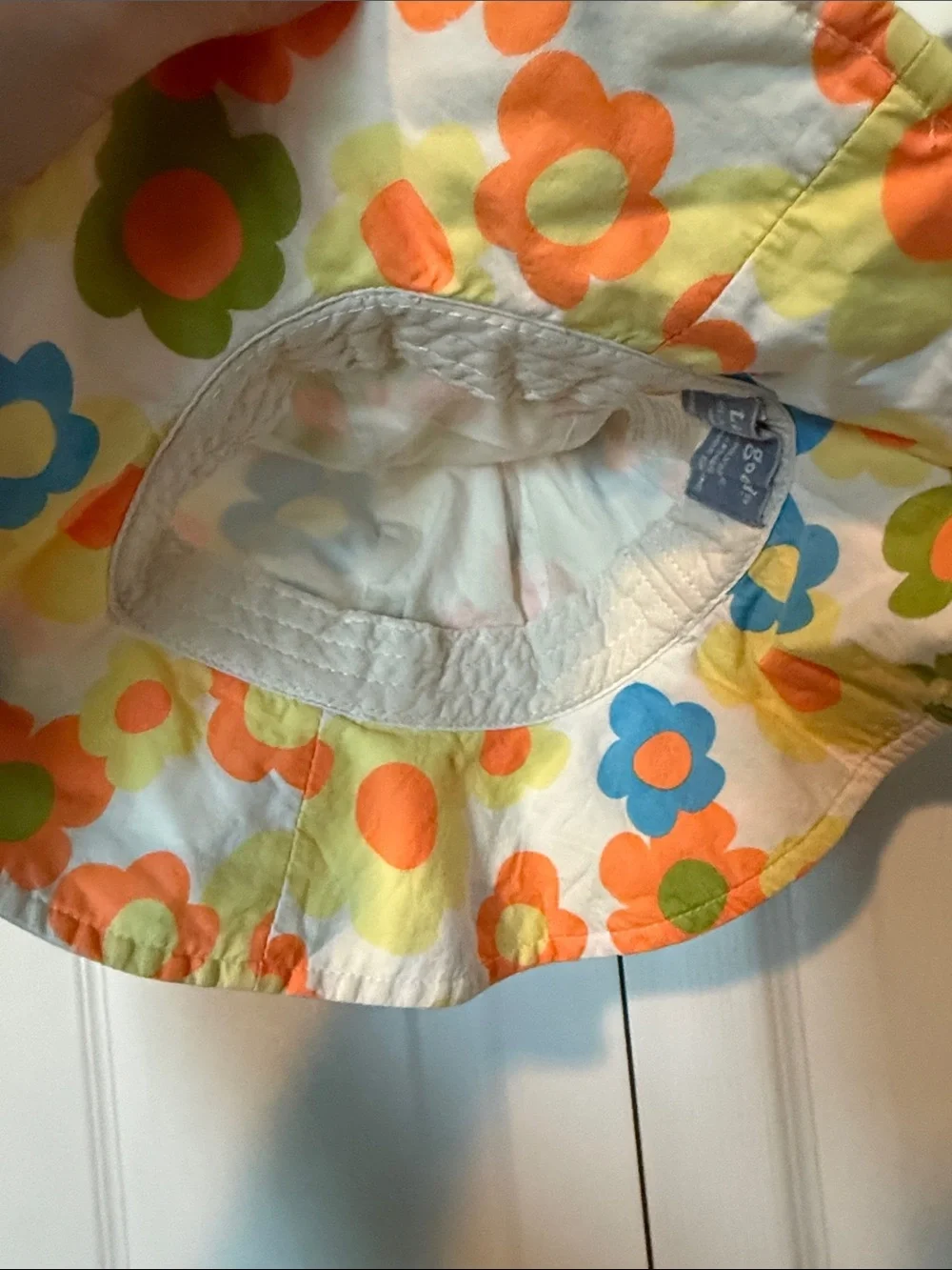 Life Is Good Kids Floral Sun Hat - Cream with Blue, Orange & Green Flowers